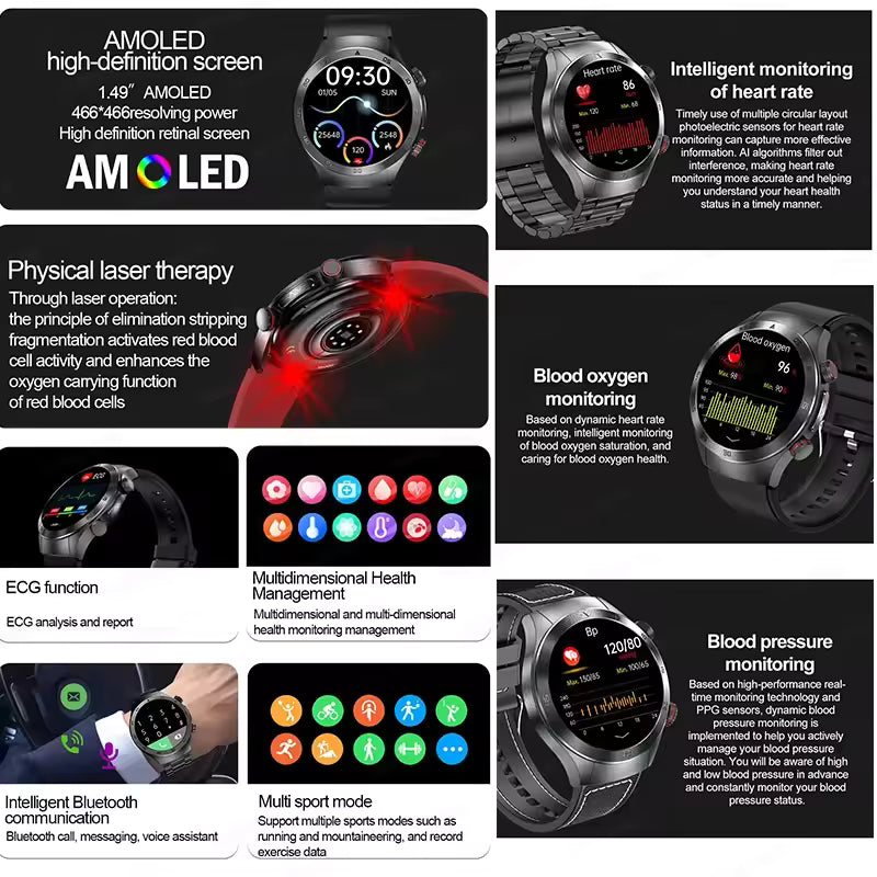 2025 New Laser Therapy ECG+PPG Smartwatch For Men Women