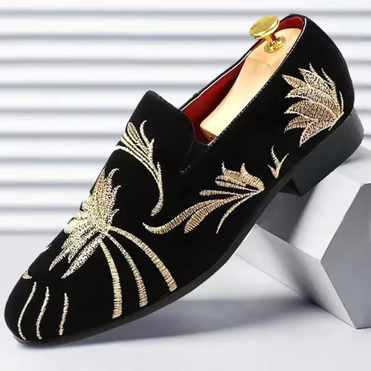 Men Suede Leather Shoes Designer Embroidery