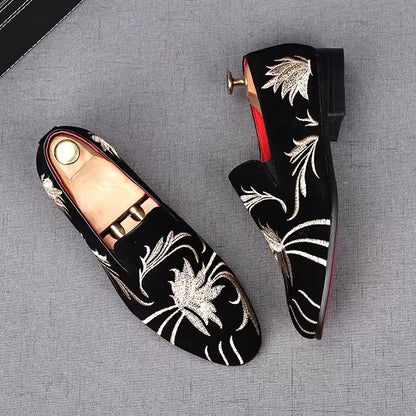 Men Suede Leather Shoes Designer Embroidery