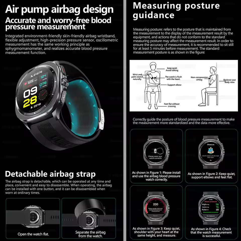 2025 New For Samsung Air Pump Airbag Accurate Measure Smart Watch Men